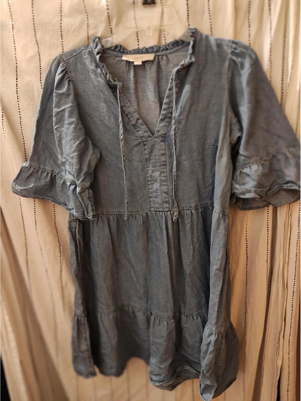 Loft Women's Denim Style Short 3/4 Sleeve Dress Size S